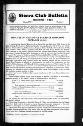 Sierra Club Bulletin 1931 Vol 16 No 6 December cover